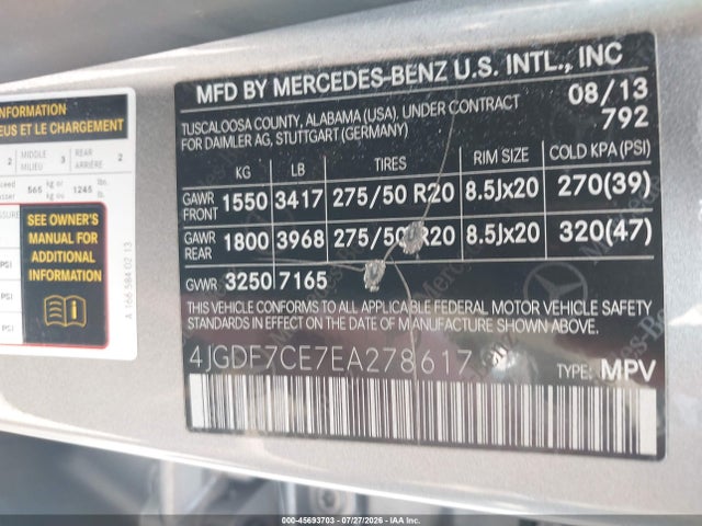 2014 Mercedes-benz Gl 450 4matic მანქანა იყიდება აუქციონზე, vin: 4JGDF7CE7EA278617, აუქციონის ნომერი: 45693703