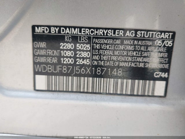 Aukcja sprzedaży 2006 Mercedes-benz E 350 4matic, vin: WDBUF87J56X187148, numer aukcji: 45693724