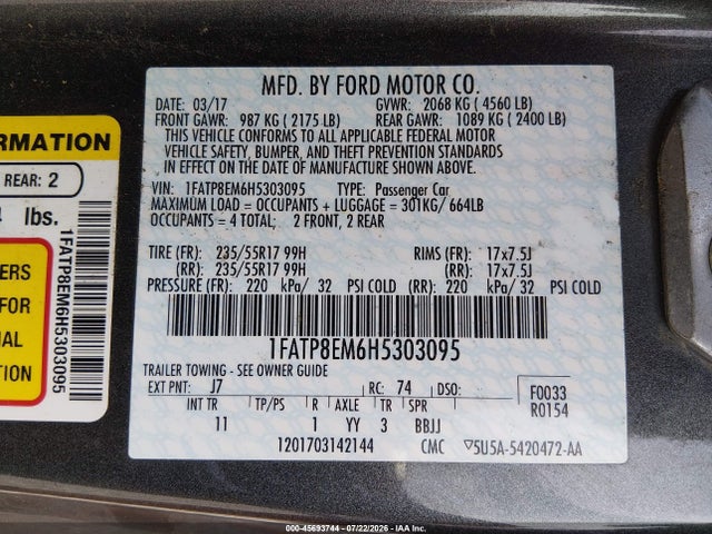 1FATP8EM6H5303095 Ford Mustang V6