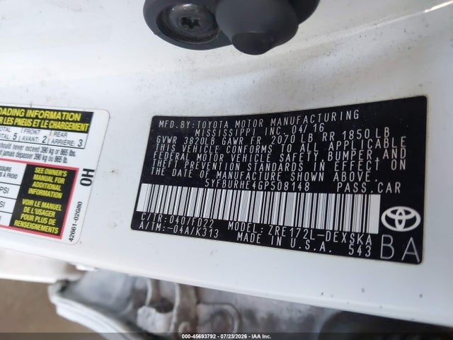 Toyota Corolla S Plus 2016 5YFBURHE4GP508148 Image 9
