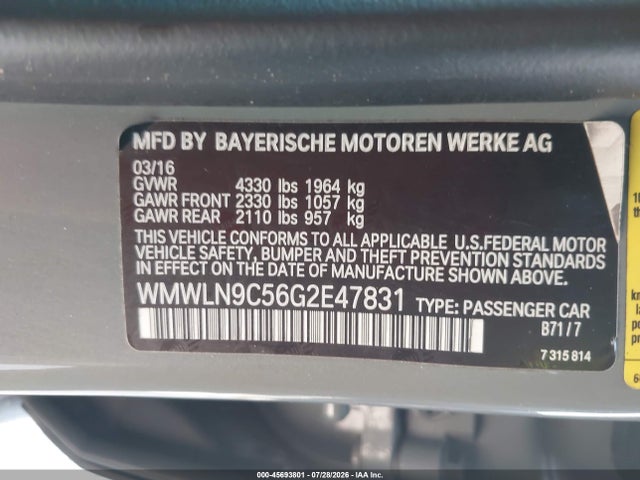 Продаж на аукціоні авто 2016 Mini Clubman Cooper S, vin: WMWLN9C56G2E47831, номер лоту: 45693801