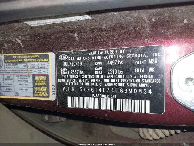 Продаж на аукціоні авто 2020 Kia Optima Lx, vin: 5XXGT4L34LG390834, номер лоту: 45693805
