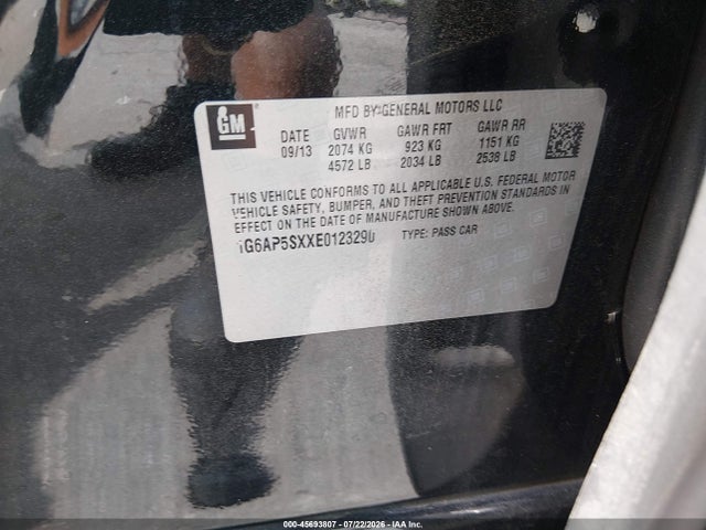 45693807 :رقم المزاد ، 1G6AP5SXXE0123290 vin ، 2014 Cadillac Cts Standard مزاد بيع