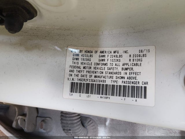 Honda ACCORD LX 2016 1HGCR2F33GA008499 Image 9