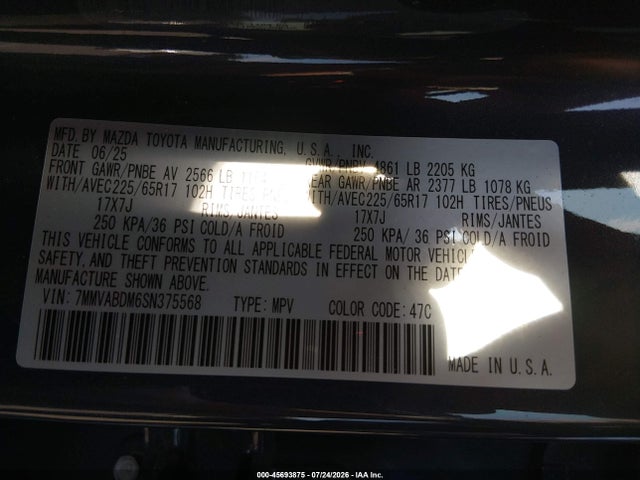 45693875 :رقم المزاد ، 7MMVABDM6SN375568 vin ، 2025 Mazda Cx-50 2.5 S Premium Package مزاد بيع