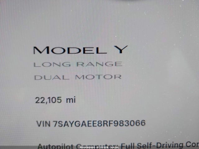 45693889 :رقم المزاد ، 7SAYGAEE8RF983066 vin ، 2024 Tesla Model Y Long Range Dual Motor All-wheel Drive مزاد بيع