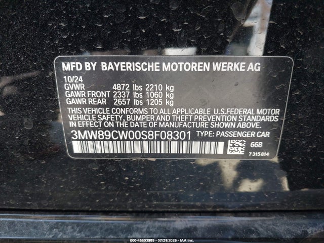 Aukcja sprzedaży 2025 Bmw 330i Xdrive, vin: 3MW89CW00S8F08301, numer aukcji: 45693905