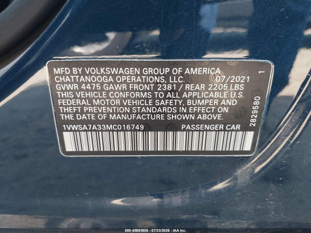 Volkswagen Passat 2.0t Se 2021 1VWSA7A33MC016749 Image 9