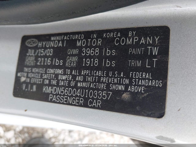 45693910 :رقم المزاد ، KMHDN56D04U103357 vin ، 2004 Hyundai Elantra Gt مزاد بيع