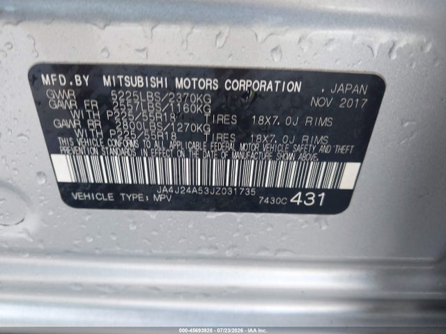 Продажа на аукционе авто 2018 Mitsubishi Outlander Phev Gt, vin: JA4J24A53JZ031735, номер лота: 45693928