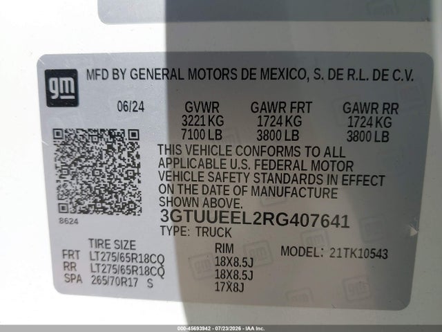 2024 Gmc Sierra 1500 4wd  Short Box At4 მანქანა იყიდება აუქციონზე, vin: 3GTUUEEL2RG407641, აუქციონის ნომერი: 45693942