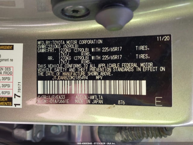 45693948 :رقم المزاد ، JTJDARBZ0M2185494 vin ، 2021 Lexus Nx 300 مزاد بيع