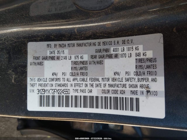 Aukcja sprzedaży 2015 Mazda Mazda3 I Sport, vin: 3MZBM1K72FM224550, numer aukcji: 45693969