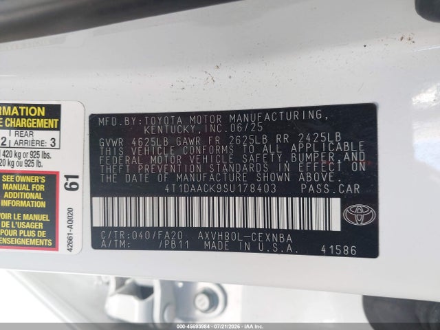 Toyota CAMRY LE 2025 4T1DAACK9SU178403 Image 9