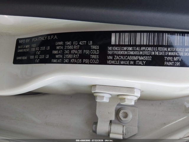Aukcja sprzedaży 2021 Jeep Renegade Sport Fwd, vin: ZACNJCAB8MPM45832, numer aukcji: 45693990