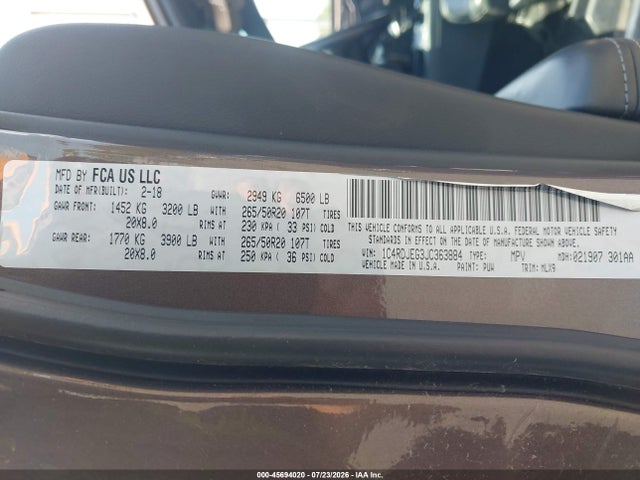 Продажа на аукционе авто 2018 Dodge Durango Citadel Anodized Platinum Awd, vin: 1C4RDJEG3JC363884, номер лота: 45694020