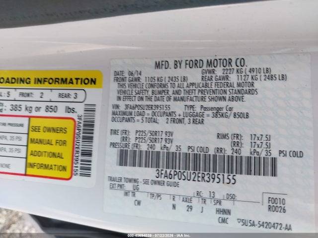 3FA6P0SU2ER395155 Ford Fusion Energi Titanium