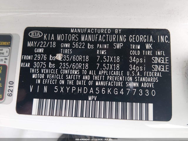 KIA Sorento 3.3l Ex 2019 5XYPHDA56KG477330 Image 9