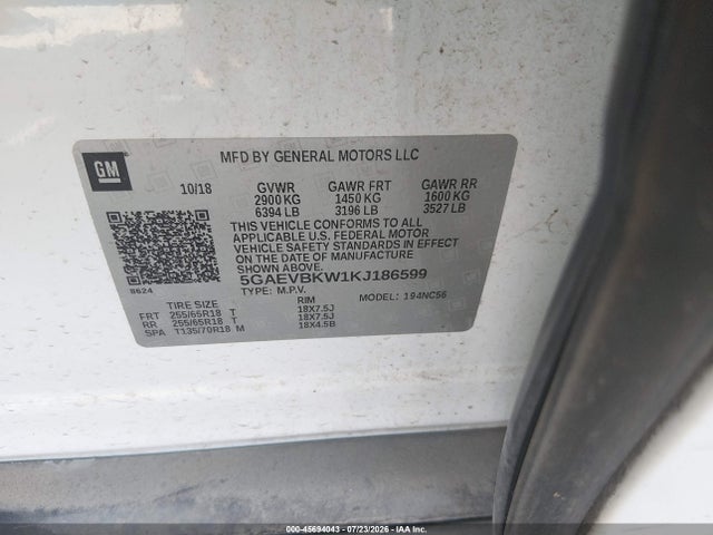 2019 Buick Enclave Awd Premium მანქანა იყიდება აუქციონზე, vin: 5GAEVBKW1KJ186599, აუქციონის ნომერი: 45694043