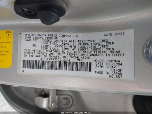 Продажа на аукционе авто 2003 Toyota Highlander Limited V6, vin: JTEHF21A330112294, номер лота: 45694046