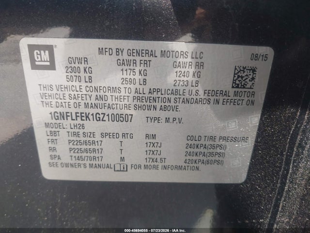 Chevrolet EQUINOX LT 2016 1GNFLFEK1GZ100507 Image 9