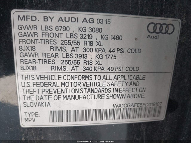Audi Q7 3.0t Premium 2015 WA1CGAFE5FD019107 Image 9