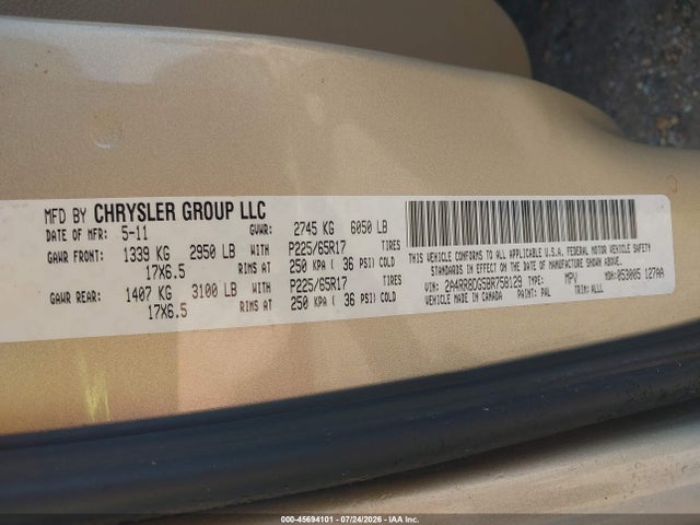 Продажа на аукционе авто 2011 Chrysler Town & Country Touring-l, vin: 2A4RR8DG5BR758129, номер лота: 45694101