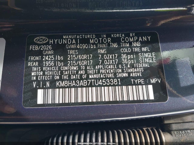 Продажа на аукционе авто 2026 Hyundai Kona Se, vin: KM8HA3AB7TU453381, номер лота: 45694104