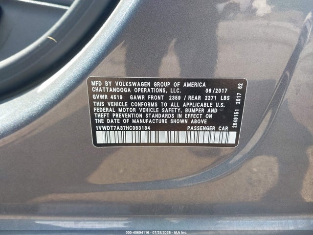 Продаж на аукціоні авто 2017 Volkswagen Passat 1.8t R-line, vin: 1VWDT7A37HC083184, номер лоту: 45694116