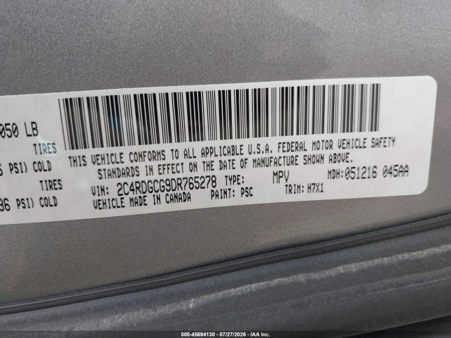 Aukcja sprzedaży 2013 Dodge Grand Caravan Sxt, vin: 2C4RDGCG9DR765278, numer aukcji: 45694130