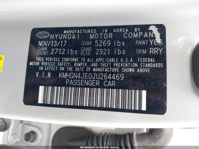 Aukcja sprzedaży 2018 Genesis G80 3.8, vin: KMHGN4JE0JU264469, numer aukcji: 45694199