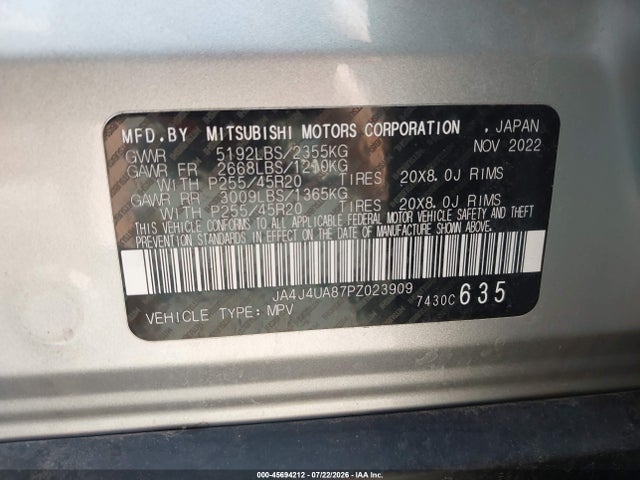 Aukcja sprzedaży 2023 Mitsubishi Outlander Ralliart S-awc/se 2.5 S-awc/se Black Edition S-awc/se Special Editiont S-awc, vin: JA4J4UA87PZ023909, numer aukcji: 45694212