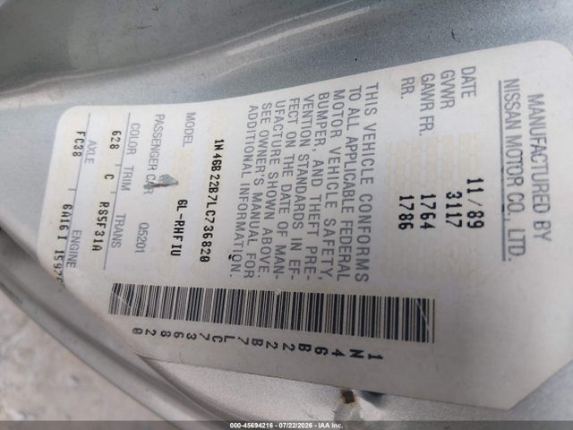 Продаж на аукціоні авто 1990 Nissan Sentra, vin: 1N4GB22B7LC736820, номер лоту: 45694216