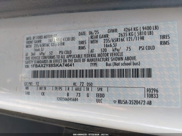 1FBAX2Y88SKA74641 Ford Transit-350 Passenger Van Xlt