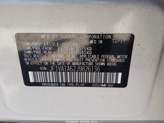 JF1VA1A62J9826136 Subaru WRX