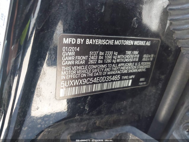 BMW X3 Xdrive28i 2014 5UXWX9C54E0D35465 Image 9