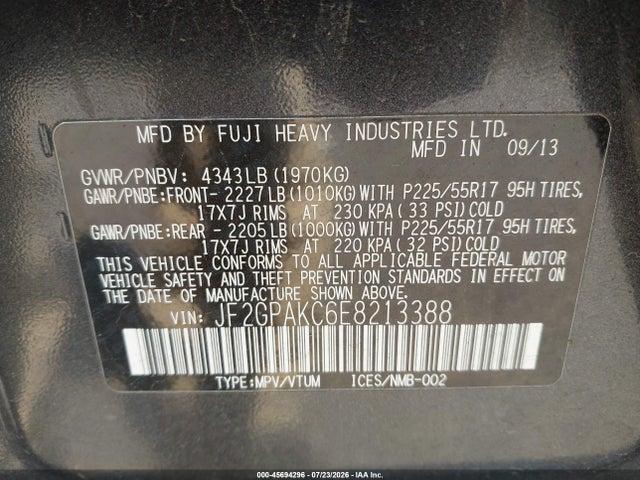 Продаж на аукціоні авто 2014 Subaru Xv Crosstrek 2.0i Limited, vin: JF2GPAKC6E8213388, номер лоту: 45694296