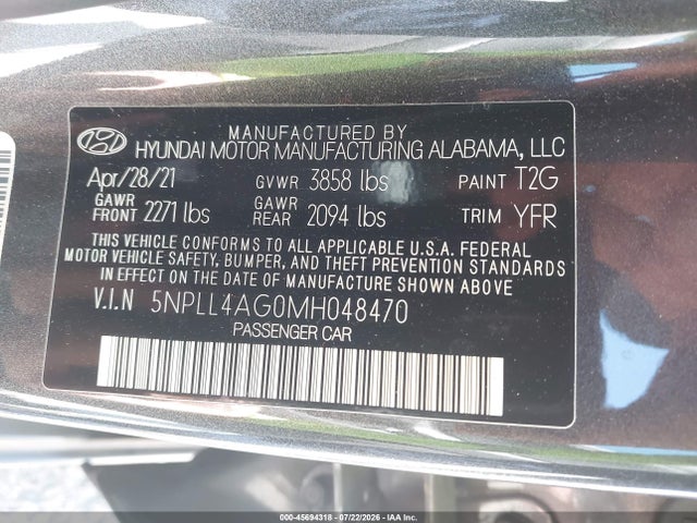 Hyundai ELANTRA SE 2021 5NPLL4AG0MH048470 Image 9