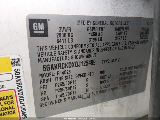 Продаж на аукціоні авто 2013 Buick Enclave Leather, vin: 5GAKRCKDXDJ125489, номер лоту: 45694350