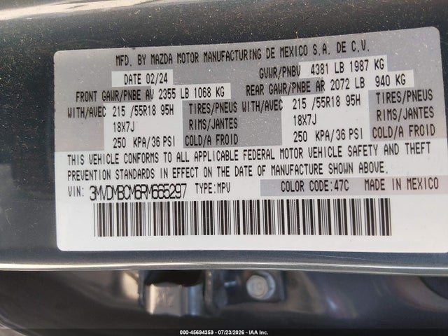 Aukcja sprzedaży 2024 Mazda Cx-30 2.5 S Carbon Edition, vin: 3MVDMBCM6RM665297, numer aukcji: 45694359