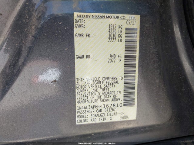 Nissan Altima 2.5 S 2017 1N4AL3AP6HN362816 Image 9