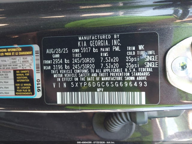 KIA Telluride S 2025 5XYP6DGC6SG696493 Image 9