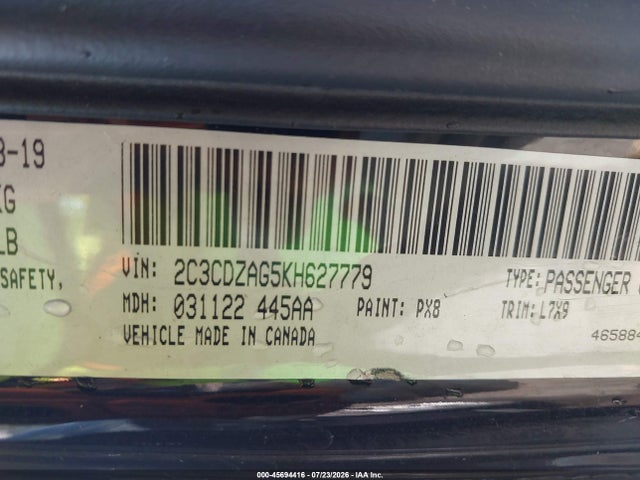 45694416 :رقم المزاد ، 2C3CDZAG5KH627779 vin ، 2019 Dodge Challenger Sxt مزاد بيع