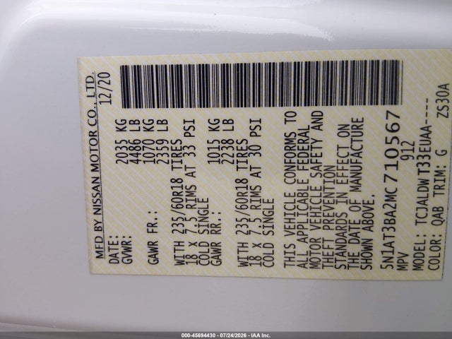 5N1AT3BA2MC710567 Nissan Rogue Sv Fwd