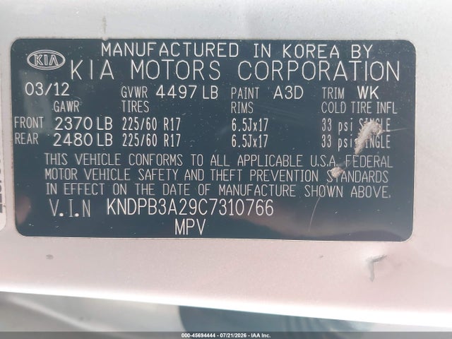 Продаж на аукціоні авто 2012 Kia Sportage Lx, vin: KNDPB3A29C7310766, номер лоту: 45694444