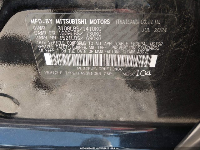 Продаж на аукціоні авто 2024 Mitsubishi Mirage G4 Black Edition/es/le, vin: ML32FUFJ0RHF12408, номер лоту: 45694458