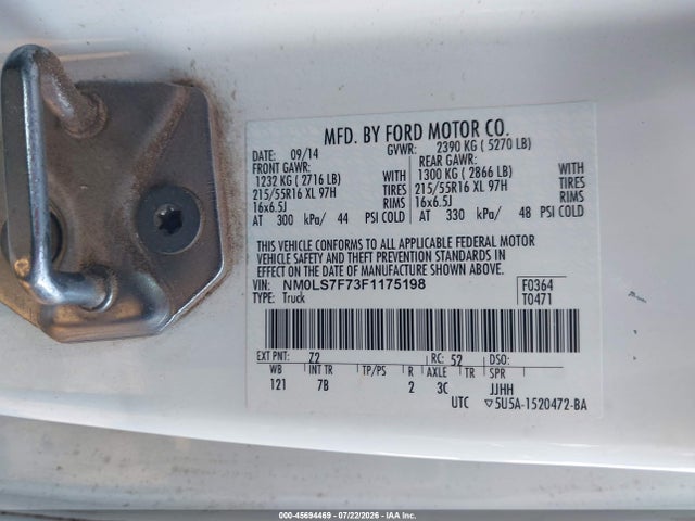 Продаж на аукціоні авто 2015 Ford Transit Connect Xlt, vin: NM0LS7F73F1175198, номер лоту: 45694469