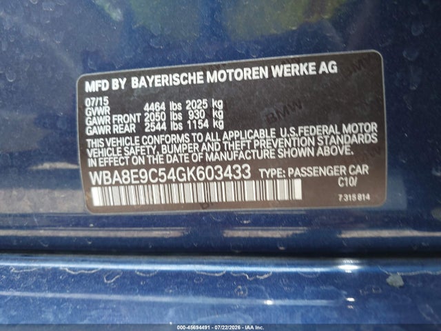 2016 Bmw 328i მანქანა იყიდება აუქციონზე, vin: WBA8E9C54GK603433, აუქციონის ნომერი: 45694491