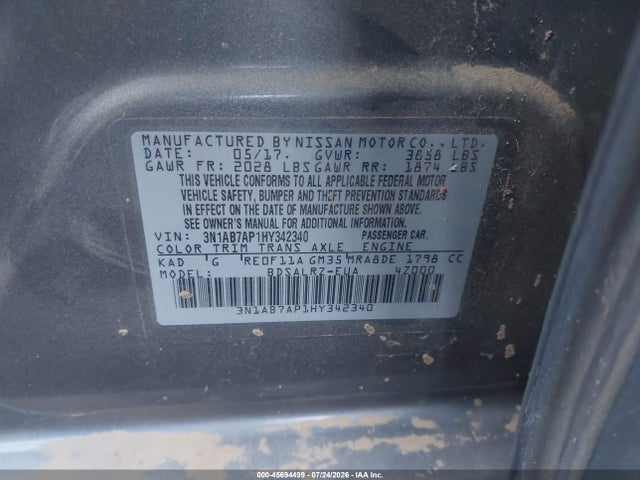 Продажа на аукционе авто 2017 Nissan Sentra Sr, vin: 3N1AB7AP1HY342340, номер лота: 45694499