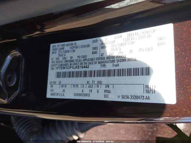 1FTEW1CP1LKE16442 Ford F-150 Xl